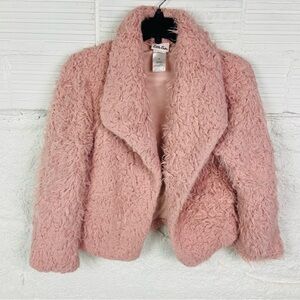 Little Lass Fuzzy pink faux fur teddy jacket size small